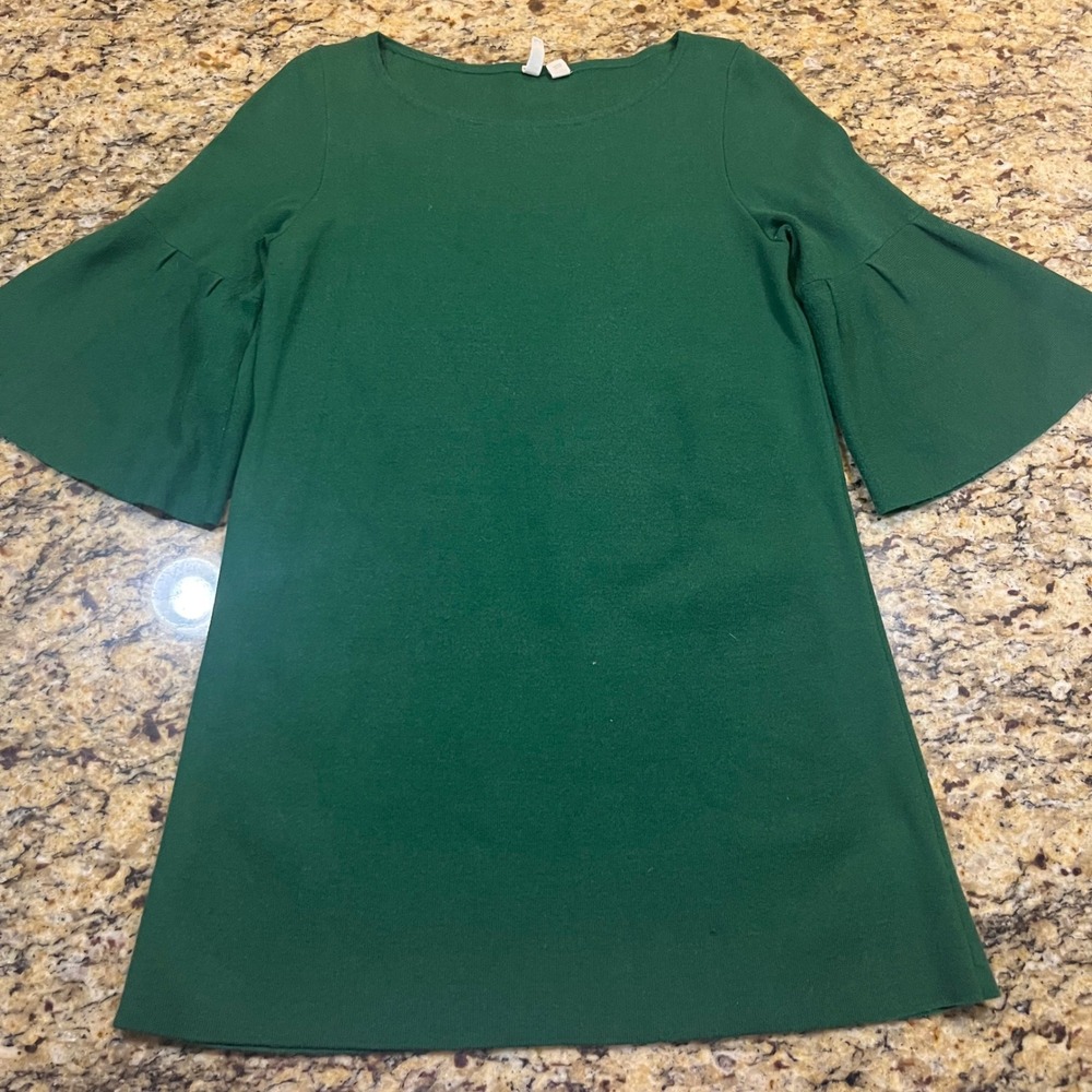 Moth Anthropologie Green Bell Sleeve Knit Sweater Dress Top S Forest Green